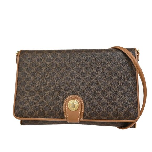 CELINE Logo Macadam Pattern Shoulder Bag PVC Leather Brown GHW Italy 36FB775 - Picture 1 of 16